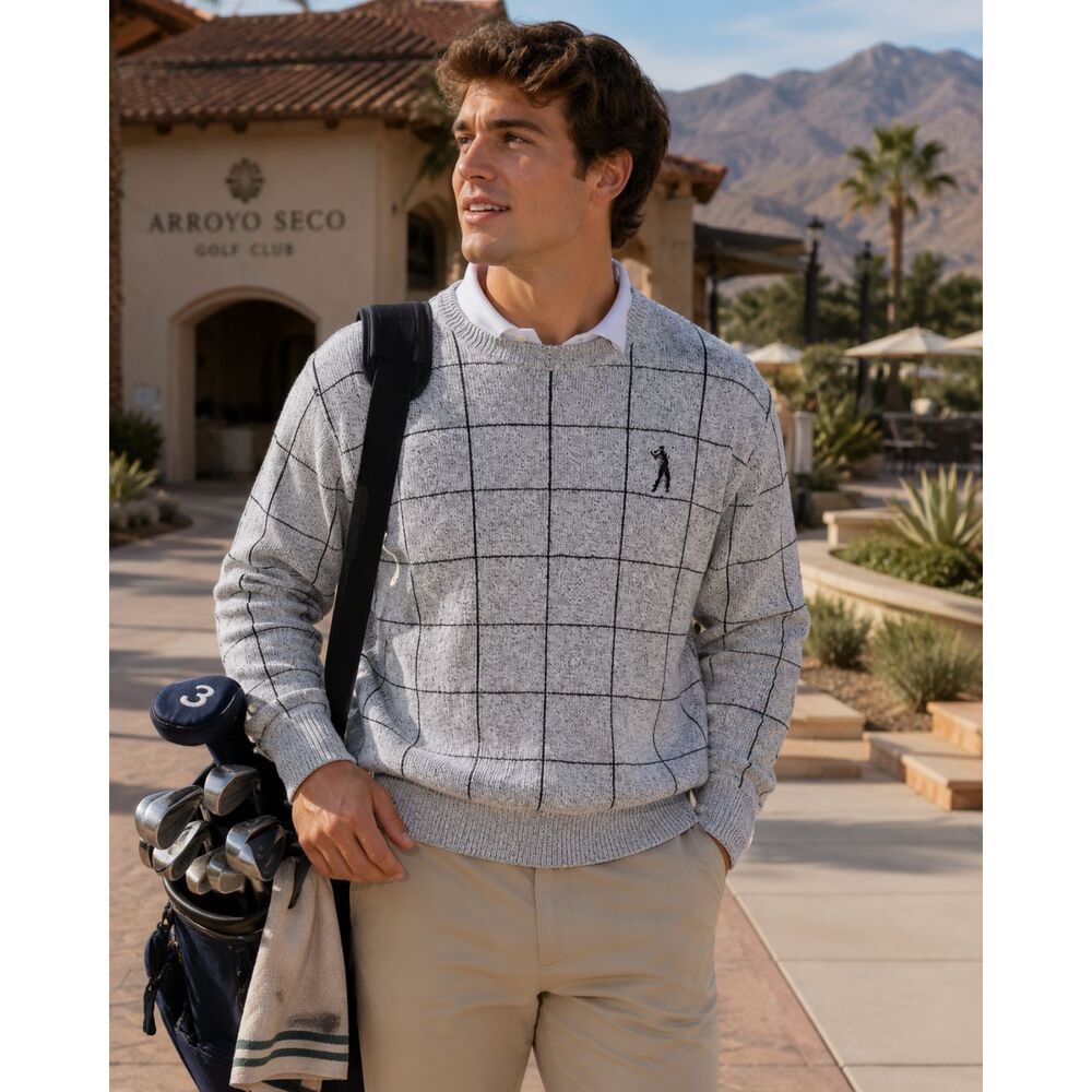 Vtg 90s Mens Shenandoah Golf Sweater Gray Checked Grandpacore Preppy Men's Large